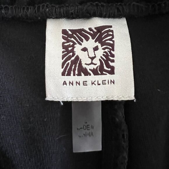 Anne Klein Pant Black Women Large Velvet Houndstooth Stretch Pull On Trousers - Picture 3 of 15